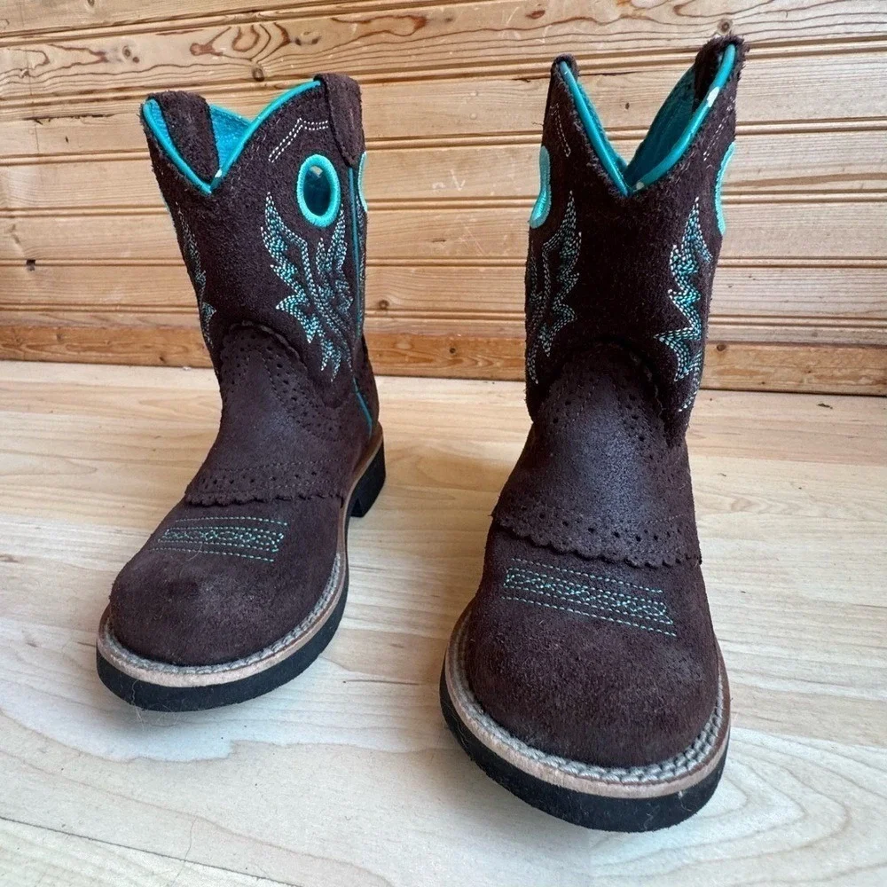 Ariat Cowboy Boots Fatbaby Leather Brown Kids' 10 Cowgirl Western Horse Riding